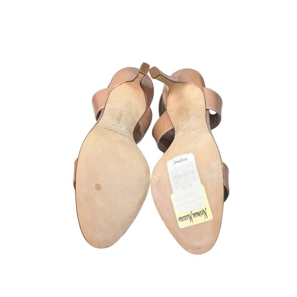 NWT Manolo Blahnik Sandals Sz 10 Nude Patent Leather Stiletto Heel Minimalist - Picture 11 of 14